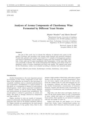 Analyses of Aroma Components of Chardonnay Wine Fermented by ...