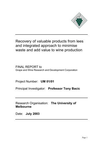 Recovery of valuable products from lees and integrated ... - GWRDC
