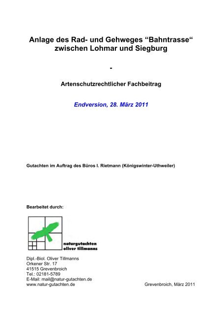 Artenschutzrechtlicher Fachbeitrag (pdf - 2.80 MB ) - Siegburg