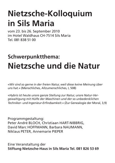 Nietzsche-Kolloquium in Sils Maria Nietzsche ... - KUBUS-SILS.CH