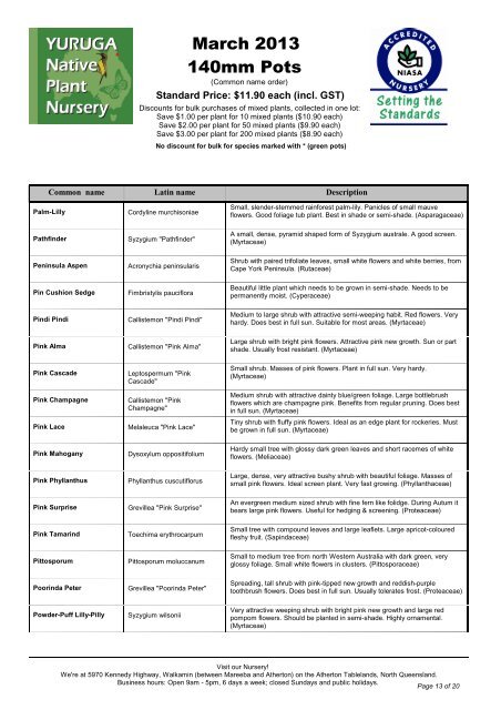 in common name order - Yuruga Nursery