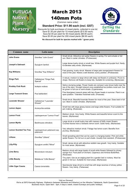 in common name order - Yuruga Nursery