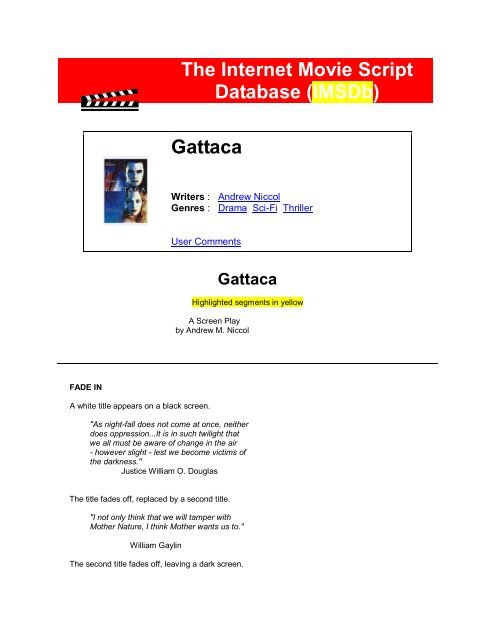 The Internet Movie Script Database (IMSDb) Gattaca