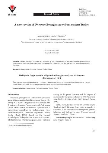 A new species of Onosma (Boraginaceae) from eastern ... - Tübitak
