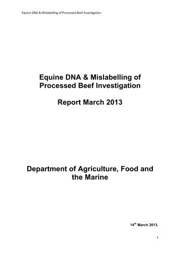 Equine DNA & Mislabelling of Procecessed Beef Investigation