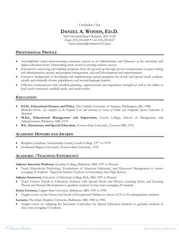 CV Example - Academic Teacher - Resume-Resource.com