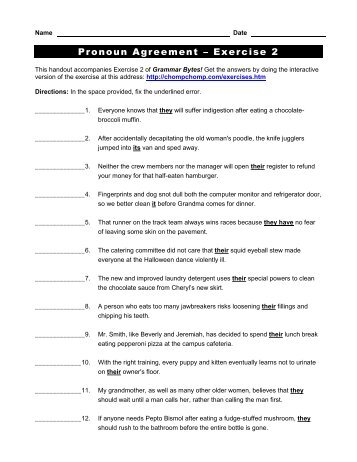 Pronoun Agreement â€“ Exercise 2 - Grammar Bytes!