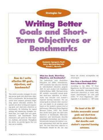 Writing Better Goals and Short- Term Objectives or Benchmarks