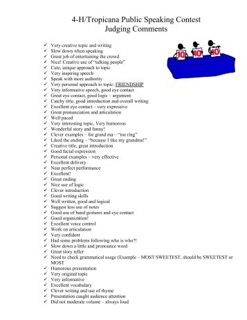 4-H/Tropicana Public Speaking Contest Judging Comments