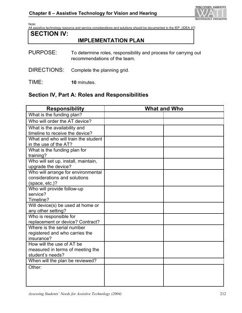 Assessing Student's Needs for Assistive Technology (ASNAT)