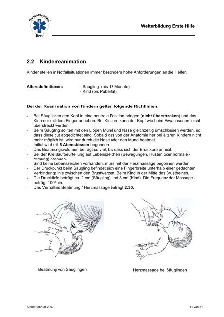 Schulungsunterlagen Erste Hilfe - Jegenstorf