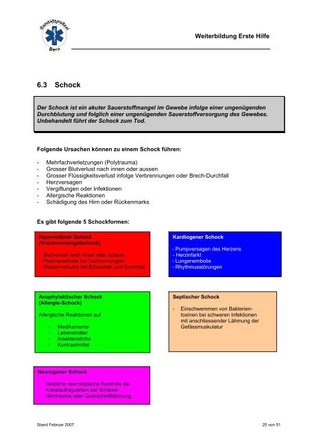 Schulungsunterlagen Erste Hilfe - Jegenstorf