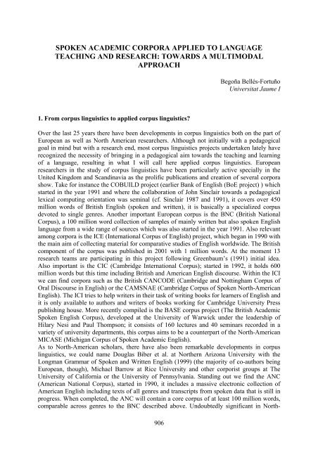 Spoken Academic Corpora Applied To Language Teaching And