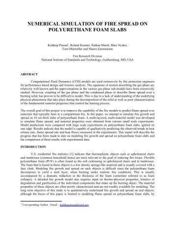 numerical simulation of fire spread on polyurethane foam slabs