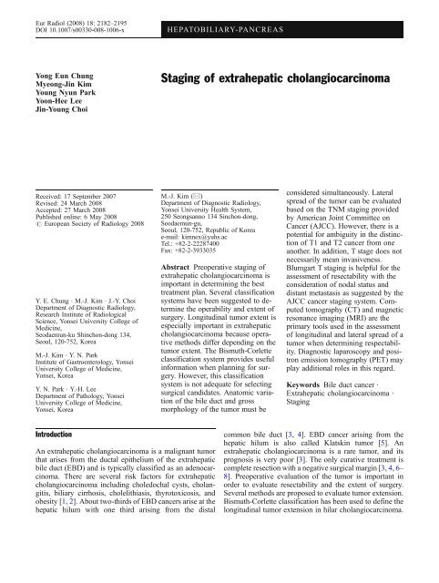 Staging of extrahepatic cholangiocarcinoma - European Radiology