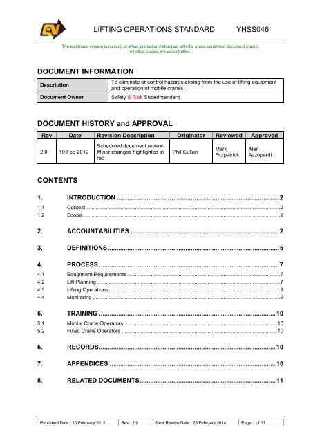 lifting operations standard yhss046 document - Queensland Nickel