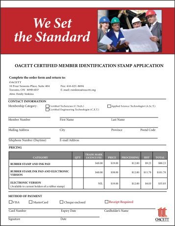Certified member identification stamp application form - oacett