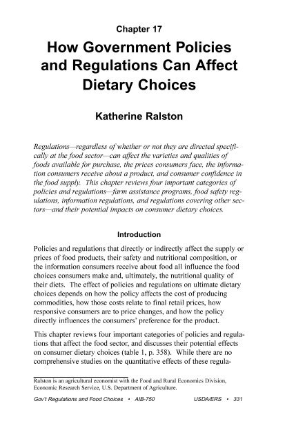 How Government Policies and Regulations Can Affect Dietary Choices