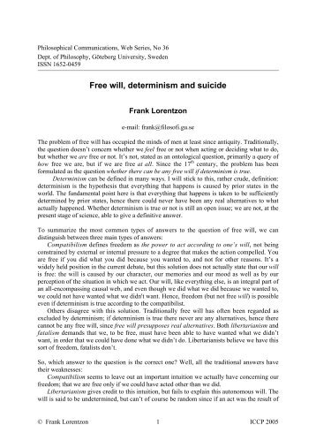 Free will, determinism and suicide