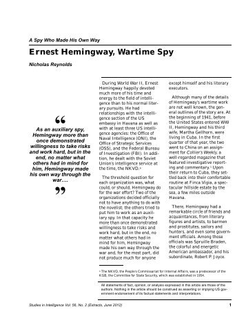 Ernest Hemingway, Wartime Spy - CIA