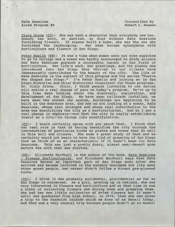 • Kate Sessions Aired Program #8 Transcribed by Robert L ... - Library
