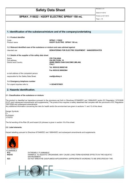 SAFETY DATA SHEET H2OFF Electric 210ml