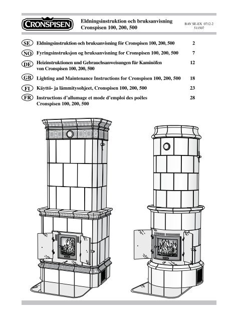 Eldningsinstruktion och bruksanvisning Cronspisen 100, 200, 500 ...