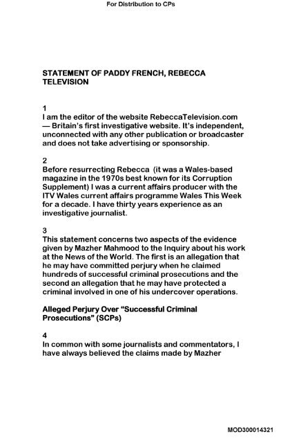 Witness Statement of Paddy French - The Leveson Inquiry