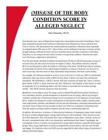 (mis)use of the body condition score in alleged neglect