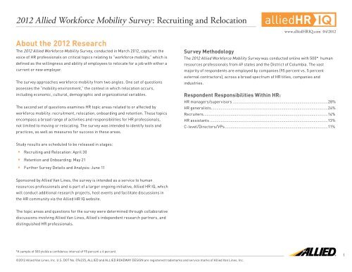 2012 Allied Workforce Mobility Survey: Recruiting and Relocation