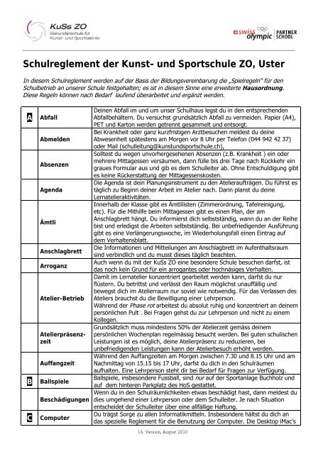 Schulreglement der Kunst - Kunst und Sportschule KuSs ZO