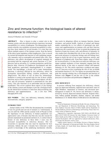 Zinc and immune function: the biological basis of altered resistance ...