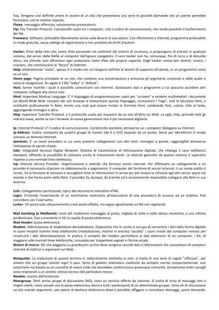 glossario infotelematico - Istituto Elvetico web site