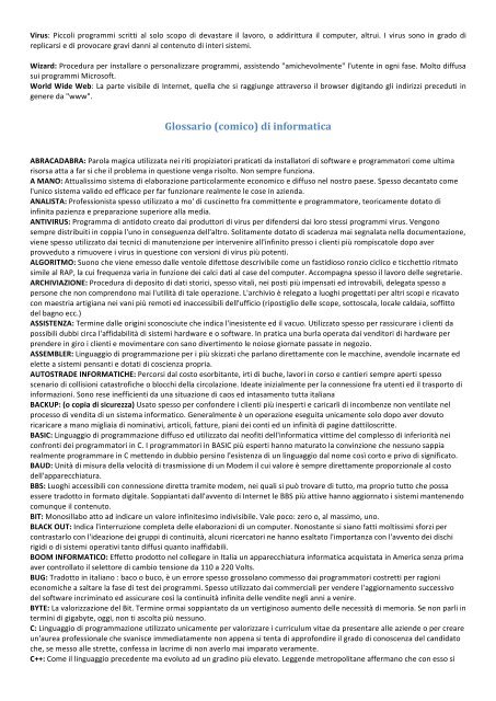 glossario infotelematico - Istituto Elvetico web site