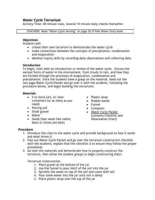 Water Cycle Terrarium - Lesson Plan - Region of Peel