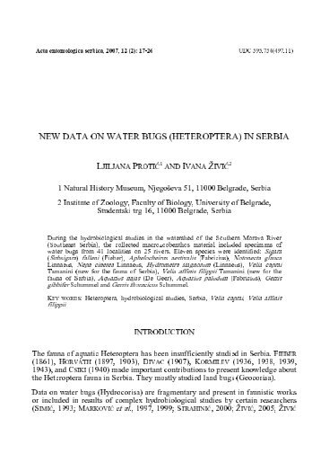 NEW DATA ON WATER BUGS (HETEROPTERA) IN SERBIA