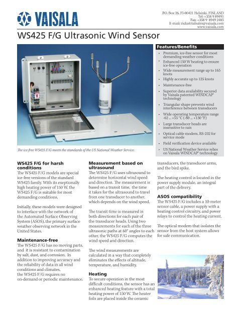 WS425 F/G Ultrasonic Wind Sensor