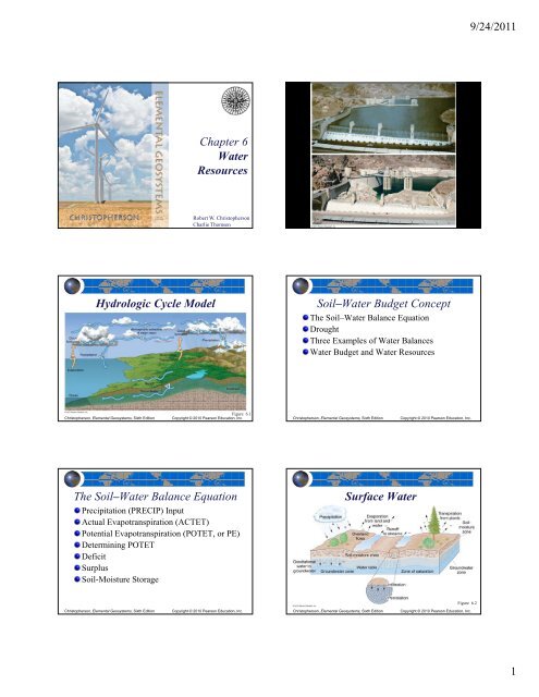 Chapter 6 Water Resources Hydrologic Cycle Model Soil–Water ...