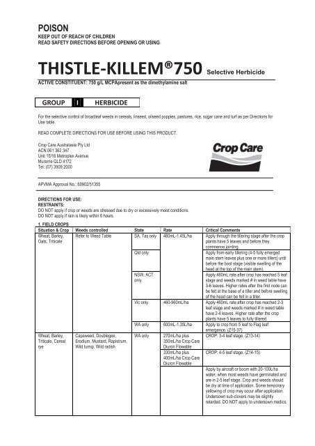THISTLE-KILLEM750 Selective Herbicide - Products - Crop Care ...