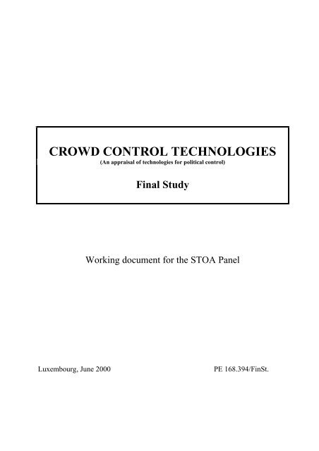 CROWD CONTROL TECHNOLOGIES - Omega Research Foundation