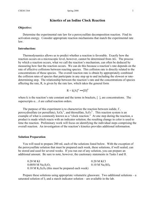 Kinetics of an Iodine Clock Reaction