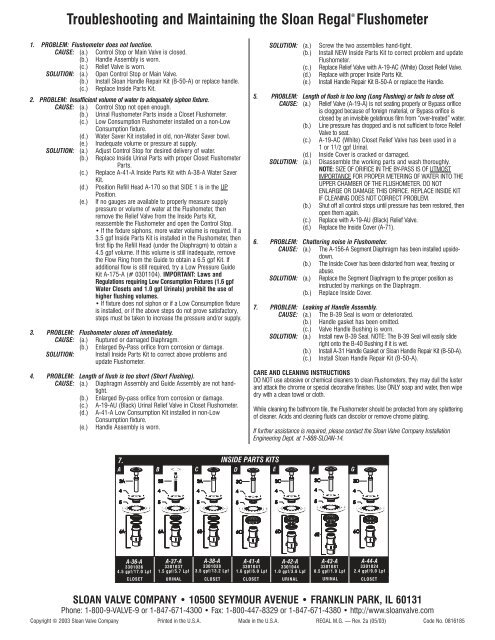 Sloan Flush Valve Troubleshooting Chart