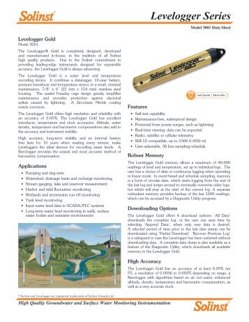 Solinst 3001 Levelogger® Gold - Solinst Groundwater Instruments