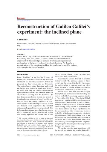 Reconstruction of Galileo Galilei's experiment: the inclined plane