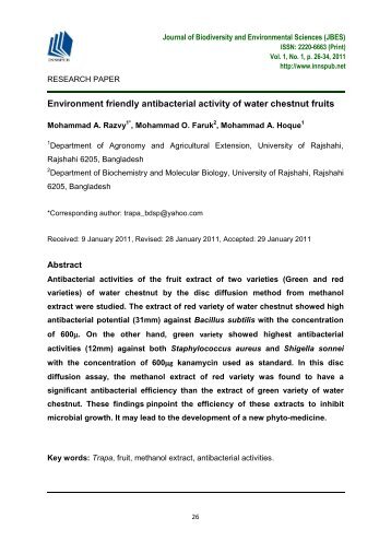 Environment friendly antibacterial activity of water chestnut fruits