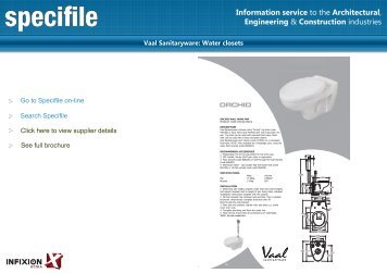 Vaal Sanitaryware: Water closets - Specifile on-line