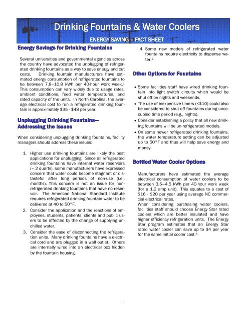 Energy Saving Fact Sheet Drinking Fountains & Water Coolers