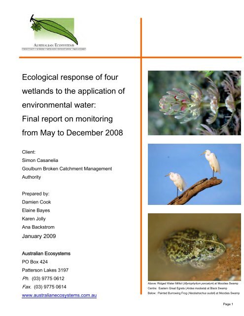 Ecological response of four wetlands to the application - Goulburn ...