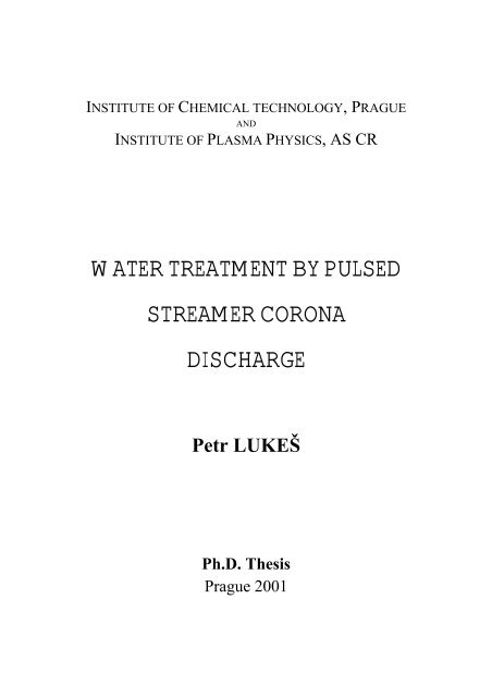 Water treatment by pulsed streamer corona discharge - Institute of ...