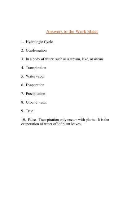 Water Cycle Worksheet